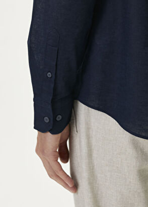 Beymen Club Comfort Fit Navy Blue Linen Shirt - 7