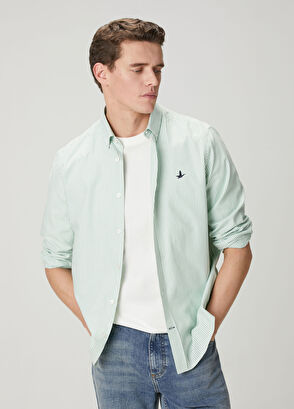 Beymen Club Comfort Fit Beyaz Yeşil Çizgili Oxford Gömlek - 9