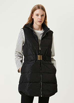 Beymen Club Siyah Kapüşonlu Beli Kilit Kemerli Puff Yelek - 3