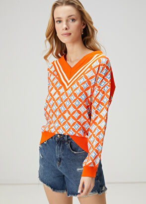 Beymen Club Turuncu Geometrik Desenli Kazak - 4