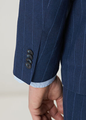 Beymen Club Navy Blue Striped Patterned Linen Suit - 8