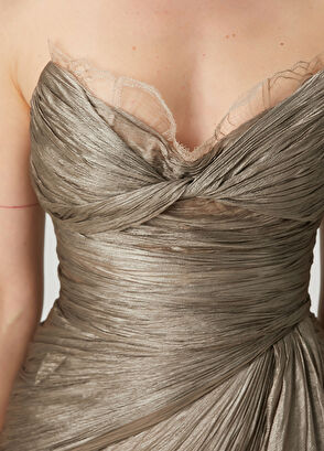 Jolie Kahverengi Maksi İpek Abiye Elbise - Görsel 6