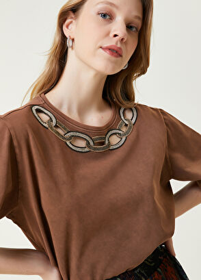 Beymen Club Kahverengi Yakası İşlemeli T-shirt - 4