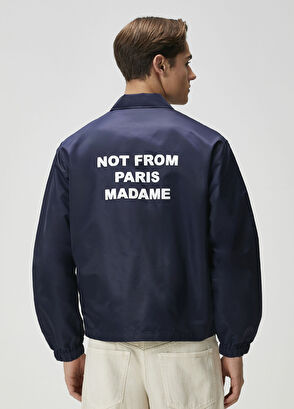 Drôle De Monsieur Lacivert Logo Baskılı Mont - 4