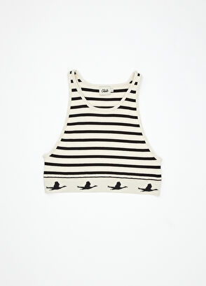 Beymen Club Ekru Siyah Çizgili Crop Atlet - 8