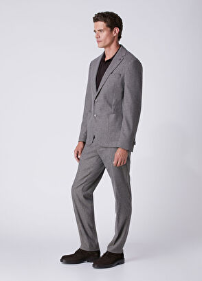 Beymen Club Grey Stripe Patterned Jersey Wool Flannel Suit - 4