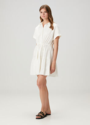Beymen Club Off-White Mini Shirt Dress - 3