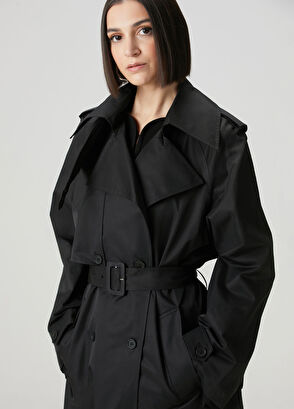 Siyah Kemer Detaylı Pardösü - Görsel 4