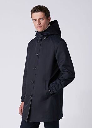 Beymen Club Navy Blue Beige Hooded Reversible Overcoat - 5