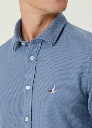 Beymen Club Slim Fit Mavi Armürlü Gömlek - 6