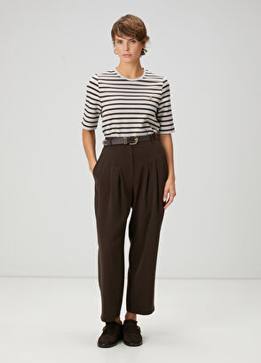 Beymen Club Kahverengi Çizgili Basic T-shirt - 3