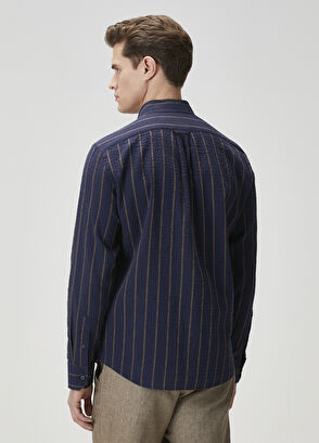 Beymen Club Comfort Fit Navy Blue Striped Shirt - 5
