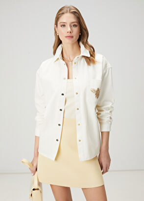 Beymen Club Ecru Brooch Detailed Denim Outer Shirt - 3