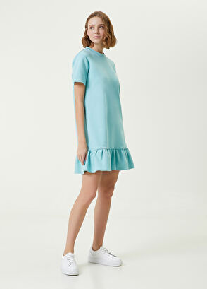 Beymen Club Turquoise Logo Ruffled Mini Jersey Dress - 3