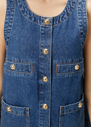 Beymen Club Blue Gold Buttoned Mini Denim Dress - 6