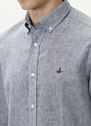 Beymen Club Comfort Fit Lacivert Keten Gömlek - 8