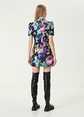 Beymen Club Siyah Dik Yaka Çiçekli Mini Elbise - 8