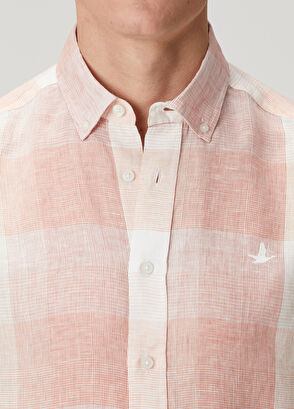 Beymen Club Comfort Fit Burgundy Plaid Patterned Linen Shirt - 7