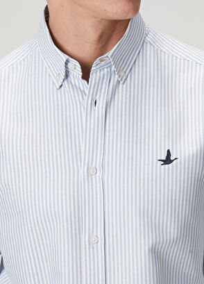Beymen Club Comfort Fit Blue White Stripe Patterned Oxford Shi - 7