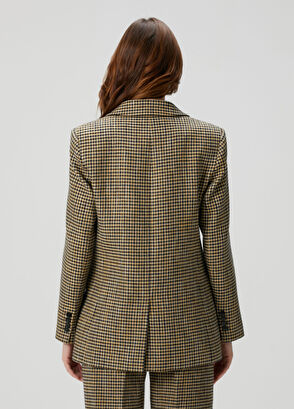 Bej Pötikareli Yün Karışımlı Yün Ceket - Görsel 7