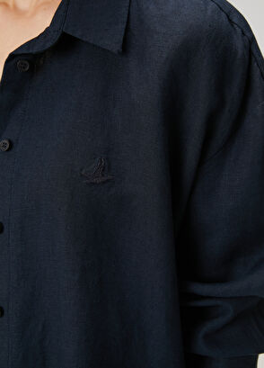 Beymen Club Oversize Navy Blue Linen Shirt - 6