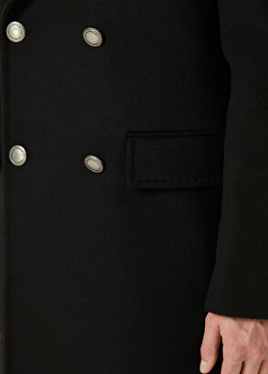 Beymen Club Siyah Kruvaze Yün Kaşe Palto - 8