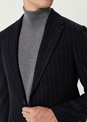 Beymen Club Lacivert Çizgili Yün Ceket - 6