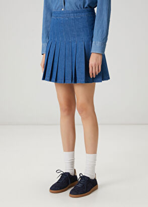 Beymen Club Blue Pleated Mini Denim Skirt - 3