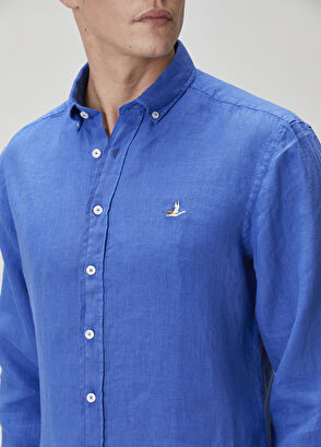 Beymen Club Comfort Fit Kobalt Keten Gömlek - 6