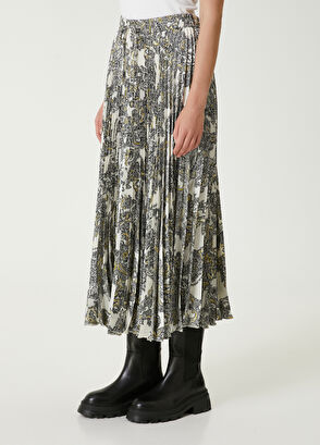 Ekru Şal Desenli Plisoleil Midi Etek Beymen Club Ekru Şal Desenli Plisoleil Midi Etek - 5