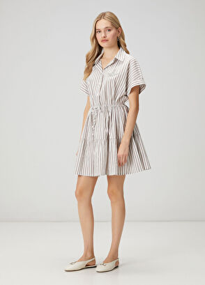Beymen Club Brown White Striped Mini Shirt Dress - 3