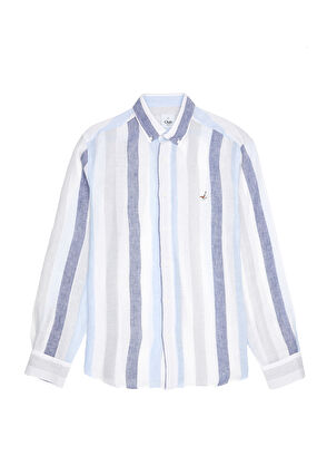 Beymen Club Comfort Fit Mavi Çizgi Desenli Keten Gömlek - 8