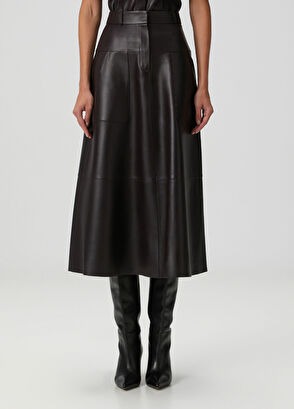 Mürdüm Midi Deri Etek - Görsel 5