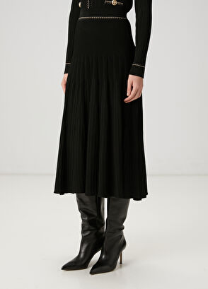 Beymen Club Siyah Çizgi Dokulu Midi Etek - 4