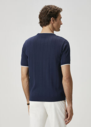 Beymen Club Lacivert Çizgi Dokulu Kısa Kollu Kazak - 6