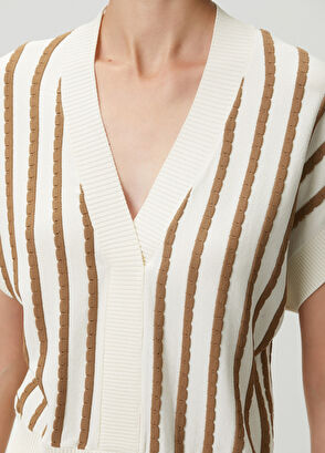 Join Us Ecru Brown Striped Knitwear - 5