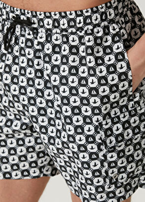 Beymen Club Siyah Beyaz Yelken Dama Desenli Uzun Mayo - 5