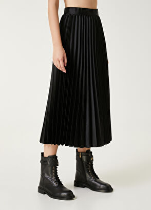 Black Pleated Satin Midi Skirt Beymen Club Black Pleated Satin Midi Skirt - 3