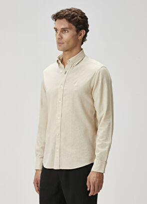 Beymen Club Comfort Fit Beige Linen Shirt - 3