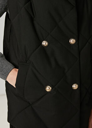 Beymen Club Black Quilted Double-Breasted Vest - 6