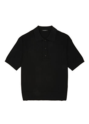 Siyah Polo Yaka Kısa Kollu Oversized Triko - Görsel 9