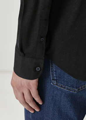 Beymen Club Slim Fit Siyah Flanel Görünümlü Örme Gömlek - 8