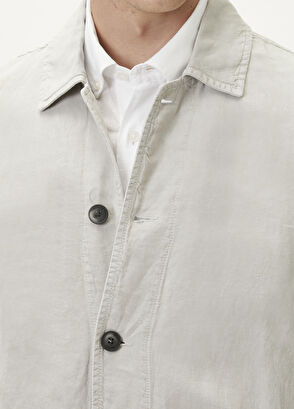 Beymen Club Gri Parça Boya Düğmeli Keten Dış Gömlek - 6