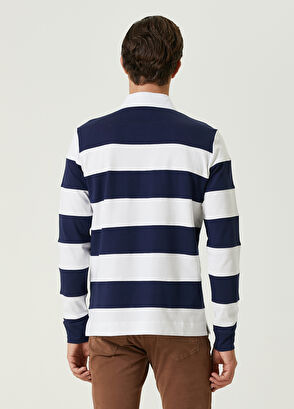 Beymen Club Lacivert Beyaz Polo Yaka Şeritli Sweatshirt - 6