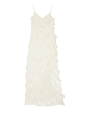 Kırık Beyaz Fırfır Detaylı Maksi Abiye Elbise - Görsel 10