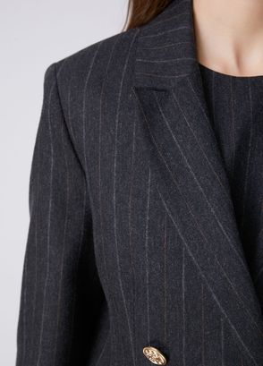 Beymen Club Antrasit Çizgili Kruvaze Yün Blazer - 7
