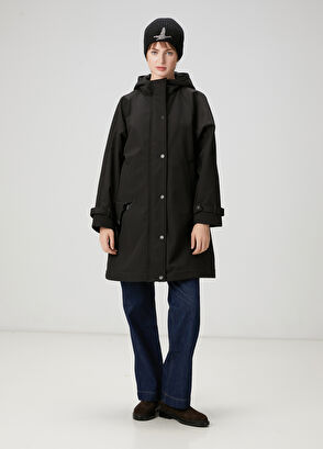 Beymen Club Siyah Kapüşonlu Logolu Kaban - 4