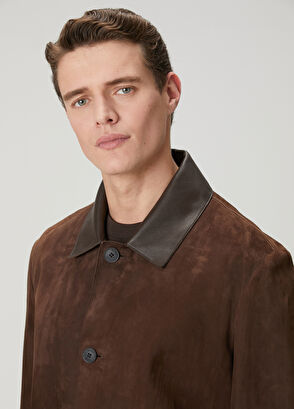 Beymen Club Koyu Kahverengi Yakası Deri Garnili Süet Ceket - 7