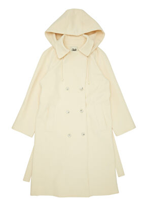 Beymen Club Kırık Beyaz Kapüşonlu Kruvaze Kaşe Pardösü - 8