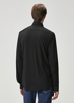 Beymen Club Slim Fit Siyah Flanel Görünümlü Örme Gömlek - 6
